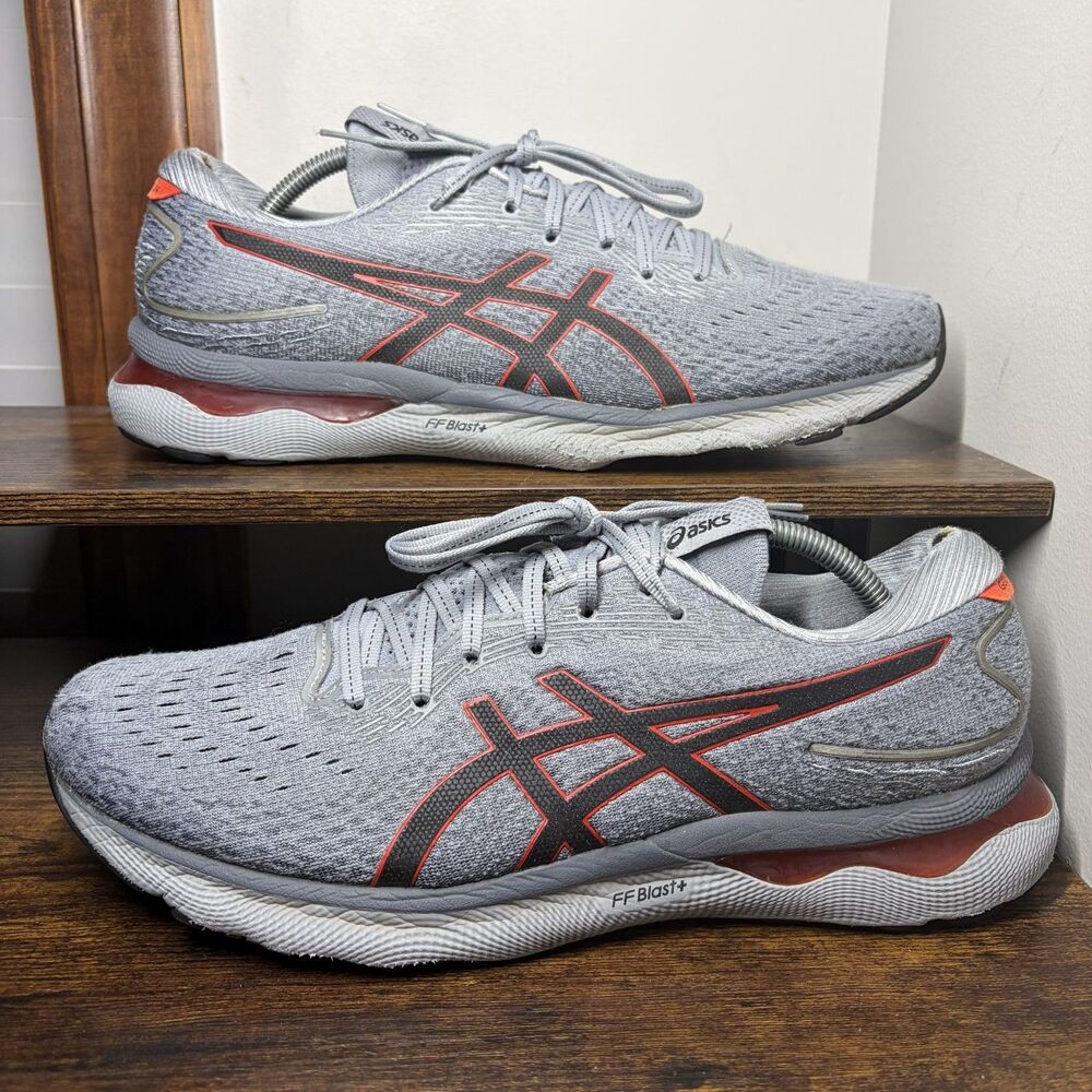 ASICS Gel Nimbus 24 1011B359-021 Gray Red Running Shoes Mens 12